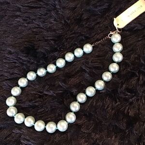 Pursuits Faux Large Teal Blue Green Pearl Necklace Lobster Hand Knot 18” NWT